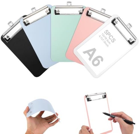 X-BLTU 5 Stück Mini Klemmbretter 18x12,5cm, mit Metalklemme und Aufhängeose | Farbige Kunststoff Schreibbrett Klemmbrett, Kleines Memo Schreibplatte Clipboard für Büro, Schule, Kneipe