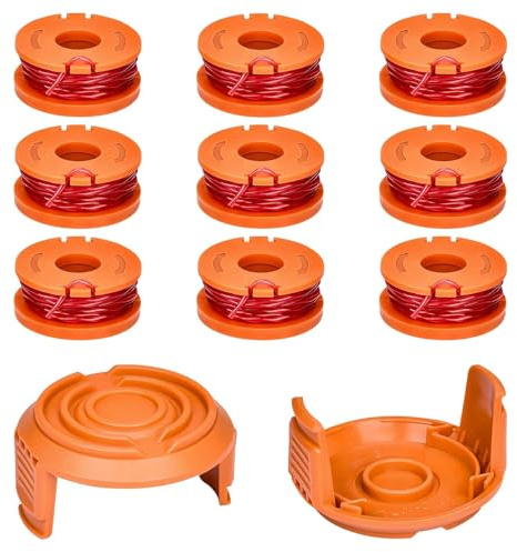 SHENGYIG 11 Pezzi Bobine per Decespugliatore – 9 Bobine WA0010 + 2 Copri-Bobina WA6531 – Filo Diametro 1,65 mm, Lunghezza 3 m – Compatibile con WORX, Stihl, Husqvarna – per Tagliabordi e Tagliaerba