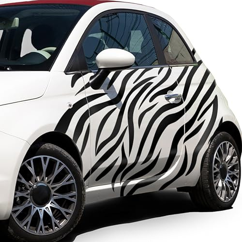 Finest Folia XXL Zebra Muster 200x60cm Aufkleber für Auto Bus Motorrad Autoaufkleber Dekor Tuning Zebra Camouflage Sticker Zebramuster Kfz Zubehör Design Folie KX092 (01 Schwarz Glanz)