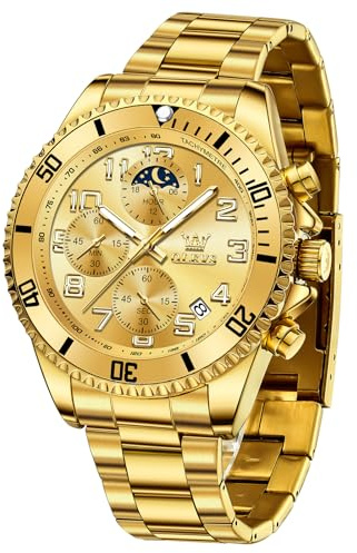 OLEVS Groß Uhr Herren Wasserdicht Leuchtend Edelstahl Mondphase Armbanduhr Herren Analog Chronograph Herrenuhren Arabische Ziffern mit Datum