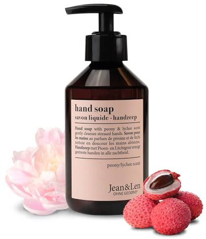 Jean & Len Handbalsam Pion & Litchi, med ekologisk arganolja, närande sheasmör och vitamin E, skonsam vård för mjuka händer, frisk blommig doft, vegansk, 250 ml