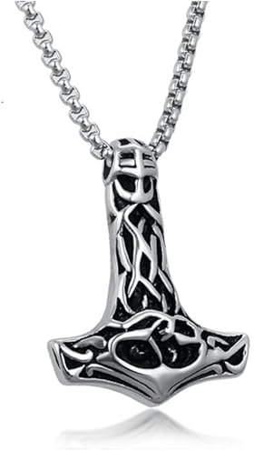 Mendes Herrhalsband rostfritt stål viking tors hammare silver