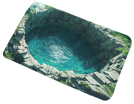 Teppich mit 3D-Lochung, rutschfest, saugfähig, waschbar, Wasserfall, 3D-Teppich, optische Täuschung, für Heimdekoration, Wohnzimmer, Badezimmer, Küche, Eingangstür, Hotel, Wohnheim, drinnen und
