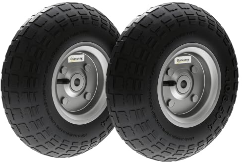 Outsunny Set 2 Ruote per Carrello 80 kg Ø25.5x7.5 cm Nero | con Scanalature, Ruote per Carriola Carrello, Gomma e Acciaio