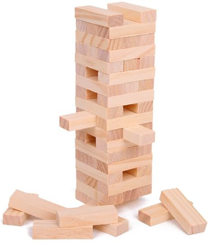 VUZUCOSH 54 Stück Holz-Stapelturm für Zuhause, Freizeit, Holzbrett, Stapelspiel, Gartenspiele, Holz, Stapelspiel, Nachtspielzeug, Geschenke für Erwachsene, Familie