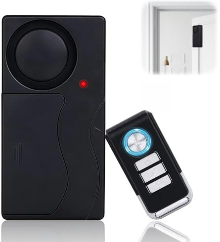 Wireless Vibration Alarm with Remote Control, 110db Loud Anti-Theft | Vibration Sensor Alarm & Red Light, 10 Levels Sensitivity for Window Door Bicycle Bike Car Motorcycle Anti-theft Burglar