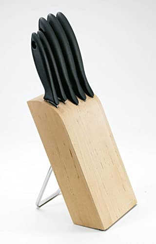 Fiskars knivblock med 5 knivar, Essential, Grönsakskniv, skalkniv, kockkniv, Santoku-kniv och brödkniv ingår, Bredd: 16 cm, Längd: 8 cm, Höjd: 38 cm, Björkträ, 1023782