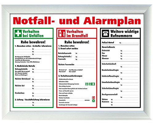 kaufdeinschild A3 weißer Rahmen Schild Aushang Notfallplan Alarmplan gerahmt zum beschriften