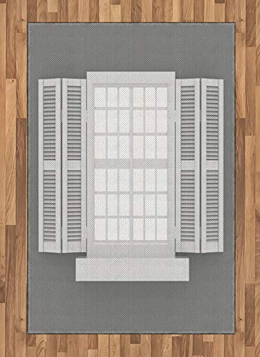 ABAKUHAUS Antiquität Teppich, Fensterläden aus Holz, Deko-Teppich Digitaldruck, Färben mit langfristigen Halt, 120 x 180 cm, Weiß Grau