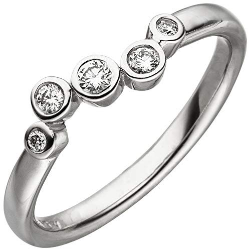 Jobo Damen-Ring aus 14 Karat 585 Weißgold mit 5 Diamanten Größe 56