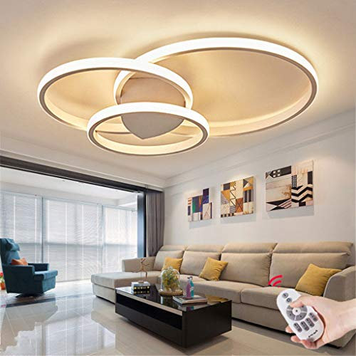 JINWELL Acryl Deckenleuchte schmiedeeiserne runde Wohnzimmerlampe LED Modern Design Deckenlampe Metall Kronleuchter für Esszimmer Küche Schlafzimmer Bad Decke Leuchten Weiß 54W Three circles