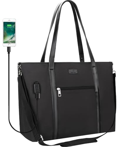 Laptop Tote Bag for Women 17 Inch, Laptop Bag With USB Port & 15 Pockets Teacher Work Bag with Compartments Business Travel Professional Computer Bag Office Work Organized Bag with Shoulder Straps