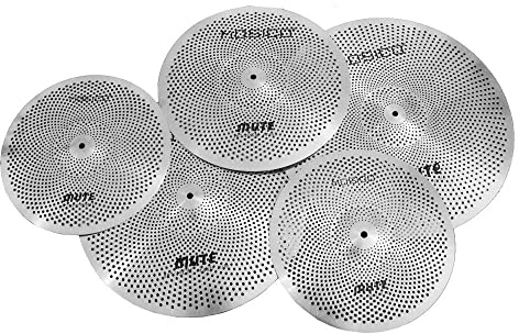 Juego de 5 platos silenciosos de bajo volumen de 14 pies + 40.6 cm Crash + 45.7 cm Crash + 50.8 cm Ride - Platillos silenciosos plateados para batería