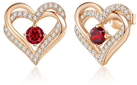 CDE Ohrringe für Damen 925 Sterling Silber Rosegold Geschenk für Sie Forever Love Herz Geburtsstein Frauen Ohrstecker Schmuck Valentinstag Weihnachten Muttertag Geburtstags Hochzeits Jubiläum