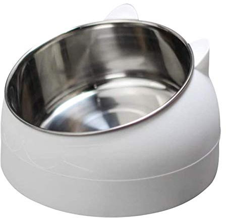 geneic Gamelle en acier inoxydable pour animal domestique - Gamelle à eau pour chat - Multifonction - Pour nourriture et eau - Blanc