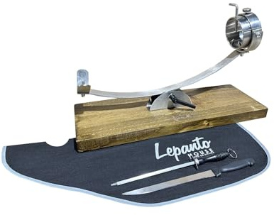 FERRETERIA LEPANTO JAMONERA Profesional Giratorio Y Plegable Soporte JAMONERO Base Madera LACADA Nogal Oscuro para Jamon Paleta O PALETILLA + Regalo Cuchillo + CHAIRA + Cubre Jamon Negro LepantoHouse