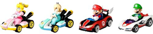 Hot Wheels GXX97 - Mario Kart-Fahrzeuge im 4er-Pack mit 1 exklusiven Sammlermodell, Spielzeug ab 3 Jahren