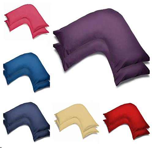 2 Pack Poly-Cotton Plain Dyed V Shaped Pillow Cases Covers - Orthopedic Pregnancy Maternity Back & Neck Support Nursing V Pillowcase Pair (Plum)