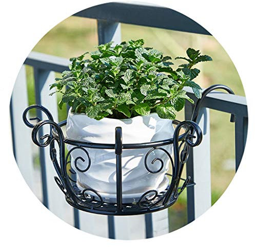 Balkon Blumenständer Dekoratives Regal Eisen Blumentopf Display Stand Sukkulenten Pflanzenständer Geländer Hängen Blumenständer (Color : Black, Size : 20cm)