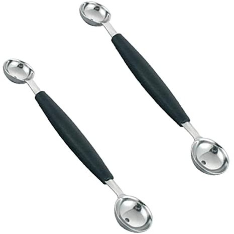 Peixiong 2Pcs Stainless Steel Melon Ballers, Double-sided Fruit Icecream Spoon, Black, 18cm, 2 Sizes for Watermelon/Ice Cream/Fruits/Sorbet/Meatball