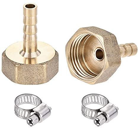 sourcing map Brass Barb Hose Fitting Connector Adapter 6mm Barbed x G3/8 Female Pipe with 6-12mm Hose Clamp 2Set