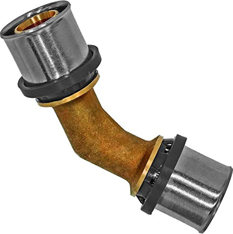 MegaHaustechnik 45° Grad Winkel für 32,0 x 3,0 mm Mehrschicht Aluminium Verbundrohr Außendurchmesser x Wandstärke Press Fitting aus Messing TH U Profil Kontur Kupplung Verbinder Bogen