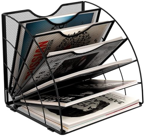 EasyPAG 6 Fächer Fächerförmig A4 Metall Büro Schreibtisch Organizer Dokumentenhalter Aktenablage Zeitschriftenhalter Briefablage Papier Magazin Organisator,Schwarz
