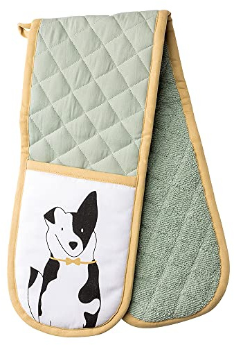 English Tableware Co. Double Oven Glove Mitt Dog Playful Pets 100% Cotton