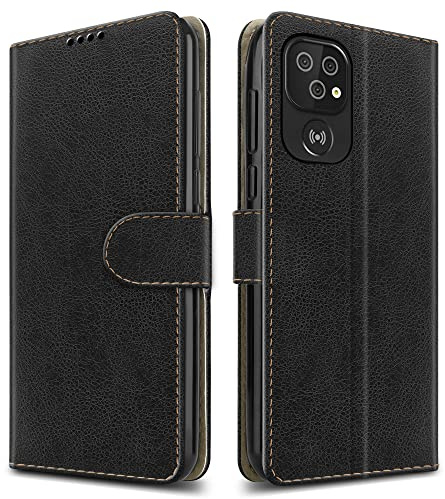 PIXFAB For Doro 8100 Leather Phone Case, Magnetic Closure Full Protection Book Folio Design, Wallet Case Cover [Card Slots] and [Kickstand] For Doro 8100 - Black