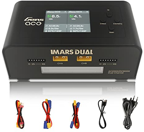 GensAce Ladegerät Imars Dual Channel AC200W/DC300Wx2 Balance Akkupack Ladegerät für Ninh/Lipo Akku (schwarz)