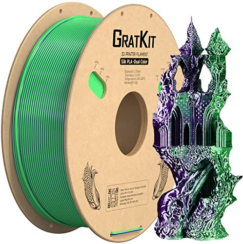 GratKit Dual Color Silk PLA Filament 1,75mm 1kg Spule, Zweifarbiges 3D-Drucker Filament mit +/-0,03mm Präzision, Einfach zu drucken, Grün Und Violett