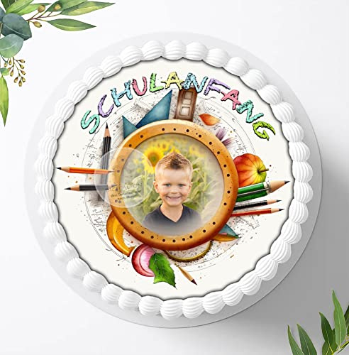 Für die Geburtstags Torte, Zuckerbild zum Schulanfang Personalisiert mit Wunschbild, Essbares Foto für Torten, Fondant, Tortenaufleger Ø 20cm, 1420z