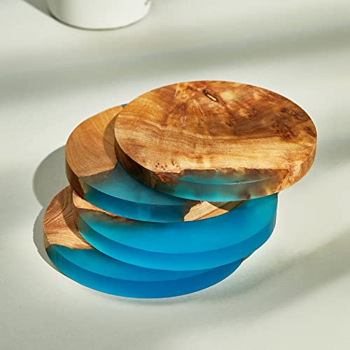 Holzuntersetzer 4er Set mit Epoxidharz, Baruntersetzer für Getränke, Moderne Untersetzer für Bar, Küche, Zuhause, Wohnung, Einweihungsgeschenk, Geburtstagsgeschenk