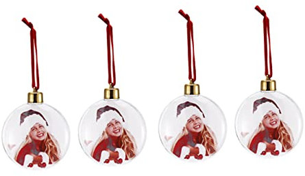 Garneck 4stücke Teiliges Weihnachtsbaumkugeln Aus Kunststoff Zum Befüllen Runde DIY-Christbaumschmuck Fotoanhänger Für Weihnachtsdeko Praktisches Festival-hängemedaille