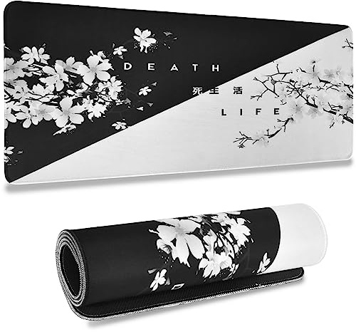 ZYFC Gaming Mouse Pad Large, Black and White Cherry Blossom, Large Gaming Mouse Pad with Stitched Edges, Long Nonslip Rubber Base Mice Pad, Washable Keyboard Pad, for Gamer Office & Home 300x800x3mm