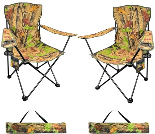 Camping Chairs for Adults Set of 2, Compact, Heavy Duty, Portable, Lightweight & Foldable with Cup Holder & Side Pockets, Folding Camping Chairs for Heavy People, Picnic Chair for Fishing, Garden