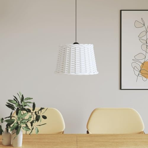 Homgoday Lampenschirm Hängelampe Pendelleuchtenschirm Korblampen Hängend Ersatzschirm für Hängeleuchten Deckenlampe für Wohnzimmer Schlafzimmer Esszimmer Weiß Ø40x26 cm Korbweide