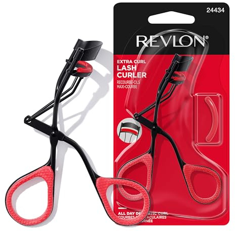 Revlon Rizador de pestañas extra rizado, proporciona un rizo dramático durante todo el día, con agarres para los dedos para un agarre antideslizante, fácil de usar (paquete de 1)