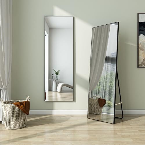 Full Length Mirror 160x50cm Free Standing, Door Hanging, Wall Mounted Large Floor Mirror with Black Metal Frame Dressing Mirror for Living Room or Bedroom, Rectangle