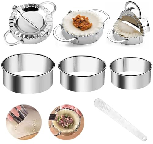 NAROSEBE 7 Stück Ravioli Former Edelstahl Ravioli Dumpling Maker Former | Raviolirad Ausstecher Set, Rund Dumpling Cutter, Teigtaschenformer Ravioliformer Set, Mit Holzgriff, für Dumpling machen
