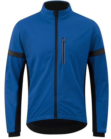 RISESBIK Herren Fahrradjacke Winter Fahrradbekleidung Winddicht Wasserdicht Thermo Softshell Bike Windbreaker Reißverschlusstaschen, Blau, X-Large