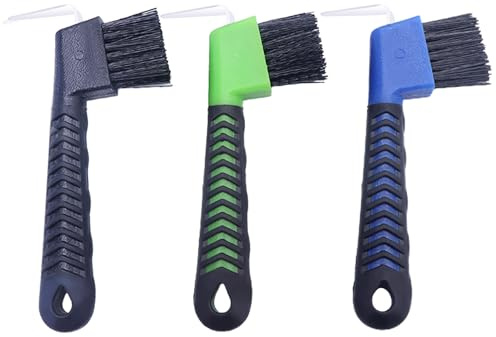 Lezevn 3 Pieces Horse Hoof Pick Brushes with Handle Striped Horseshoe Groove Cleaner Brush Portable Sturdy Horses Hoof Cleaner Horse Grooming Cleaning Tools, Random Color
