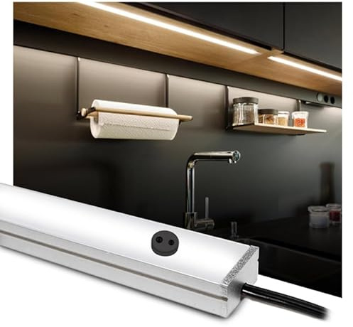KingLed - Barretta a Led per sottopensile su Misura con sensore di prossimità mani - Lampada LED Personalizzabile da 30cm a 200cm - Luce dimmerabile per piano cottura (160 Cm, Luce Calda 3000K)
