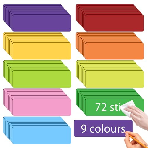 72 Stück Magnetstreifen Beschreibbar, 30x80 mm Magnetschilder zum Beschriften Magnete Whiteboard Magnetische Etiketten Wiederverwendbar für Whiteboards Kühlschränke Magnettafeln Metallschrank 9 Farben