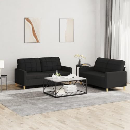 CIADAZ 2-TLG. Sofagarnitur mit Kissen Schwarz Stoff, Schlafsofa, Schlafcouch, Couch Mit, Sofa Bed, Relaxsofa, Sofas & Couches 3201278