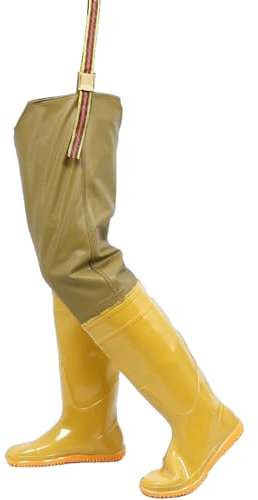 JPEOKOV Watstiefel wasserdichte Hüftwathose aus PVC mit Profilsohle, verstellbare Schnalle mit Schnalle für Männer und Frauen(Size:35 EU)