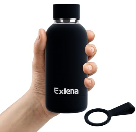 Exllena Gourde Isotherme 350ml - Bouteille Isotherme 350ml en 304 Acier Inoxydable sans BPA - 100% Étanche Idéal pour le Sport, Gym, Voyage - Noir