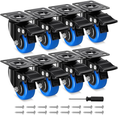 Humagineer 50mm Roulettes pour Meubles avec Frein à Double Blocage, Polyuréthane Roulettes Pivotantes Charge Lourde, Capacité de Charge 270kg, 360 Degrés Roue de Transport pour Exterieur, Lot de 8