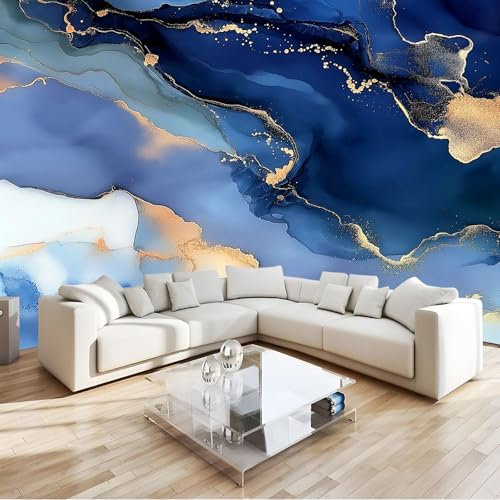 Fototapete Blauer Und Goldener Marmor 3D Effekt 200 x 140 cm - Fototapete Schlafzimmer Wohnzimmer Moderne Vliestapete XXL Wandtapete Motivtapeten 3d Effekt Dekoration -