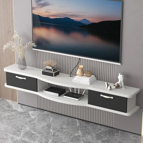 Modernes schwebendes Unter-TV-Ständer, wandmontierter TV-Ständer mit zwei Schubladen, schwebende Medienkonsole TV-Ständer, schwebende Konsole for unter den Fernseher, Aufbewahrungsschrank(Black+white,